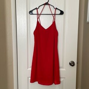 Red slip dress